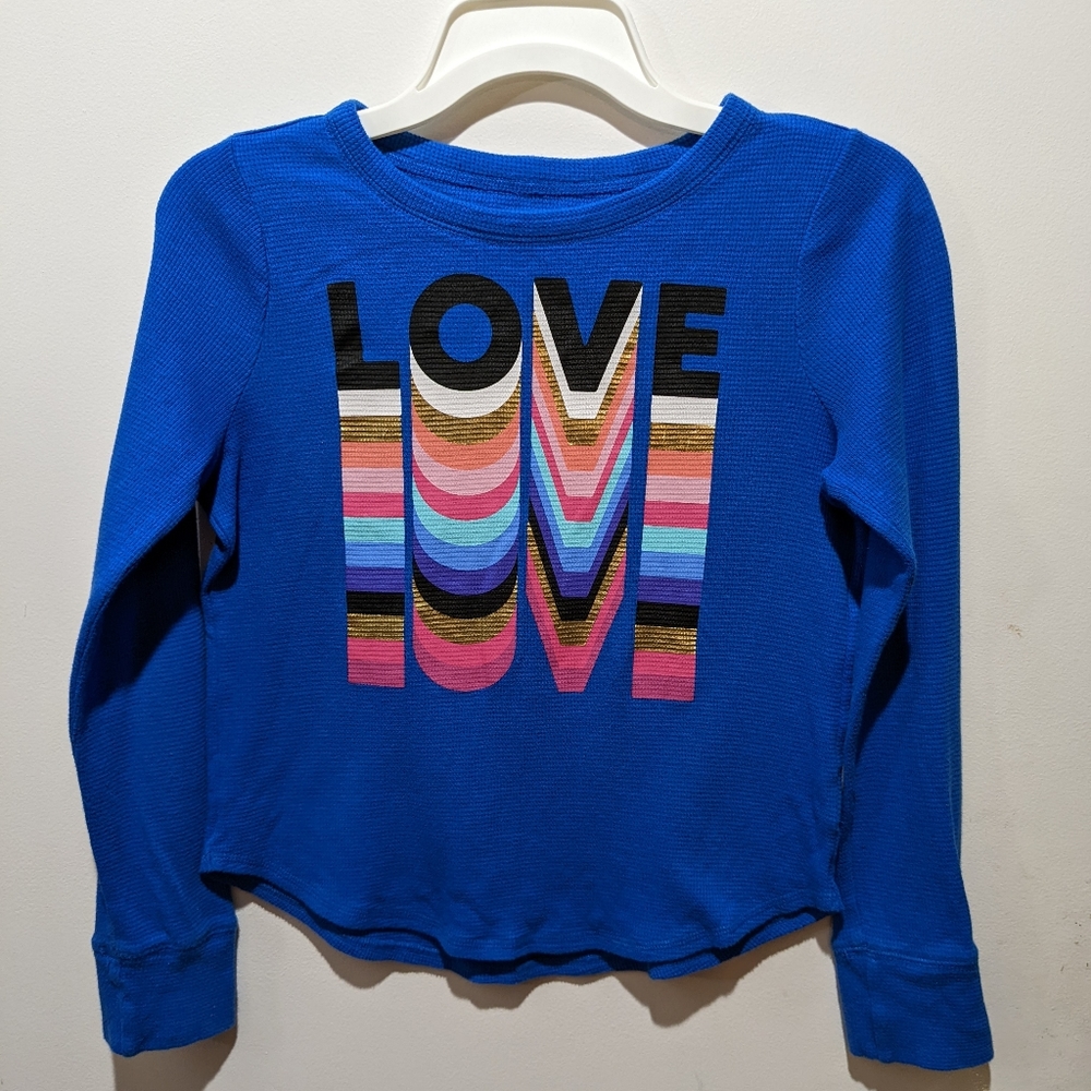 Girl's Rainbow "LOVE"  thermal crew neck top by MUDD. Size large (10/12)